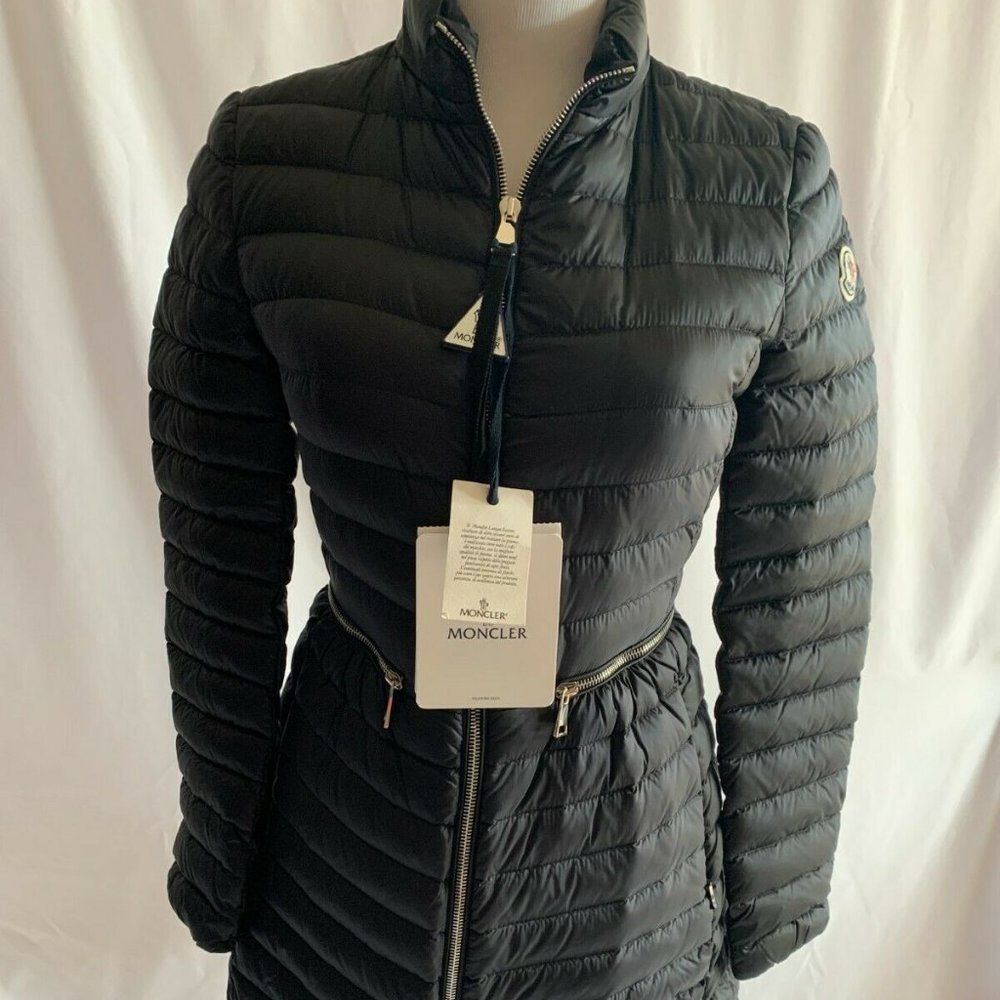 Moncler Womens Agatelon Quilted Jacket Coat Down Puffer NWT Size 0 XS Black